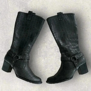 Born  Women’s  Gray Croc Embossed Leather Heeled Mid Calf Western Boots‎ Sz 7.5